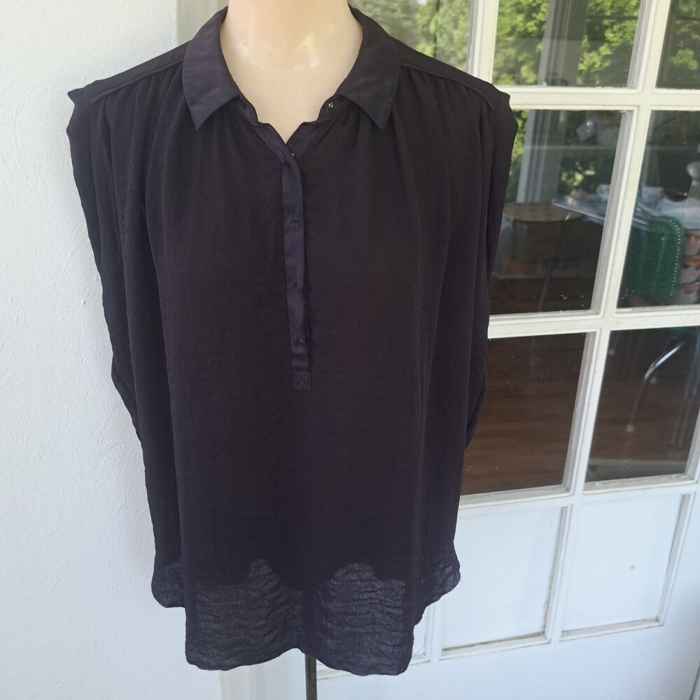 REBECCA TAYLOR Silk Blend Size 4 Small Dark Purple Women's Flowy Top Blouse Flaw